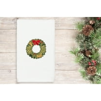 Linum Home Textiles Christmas Wreath Embroidered Luxury 100% Turkish Cotton Hand Towel