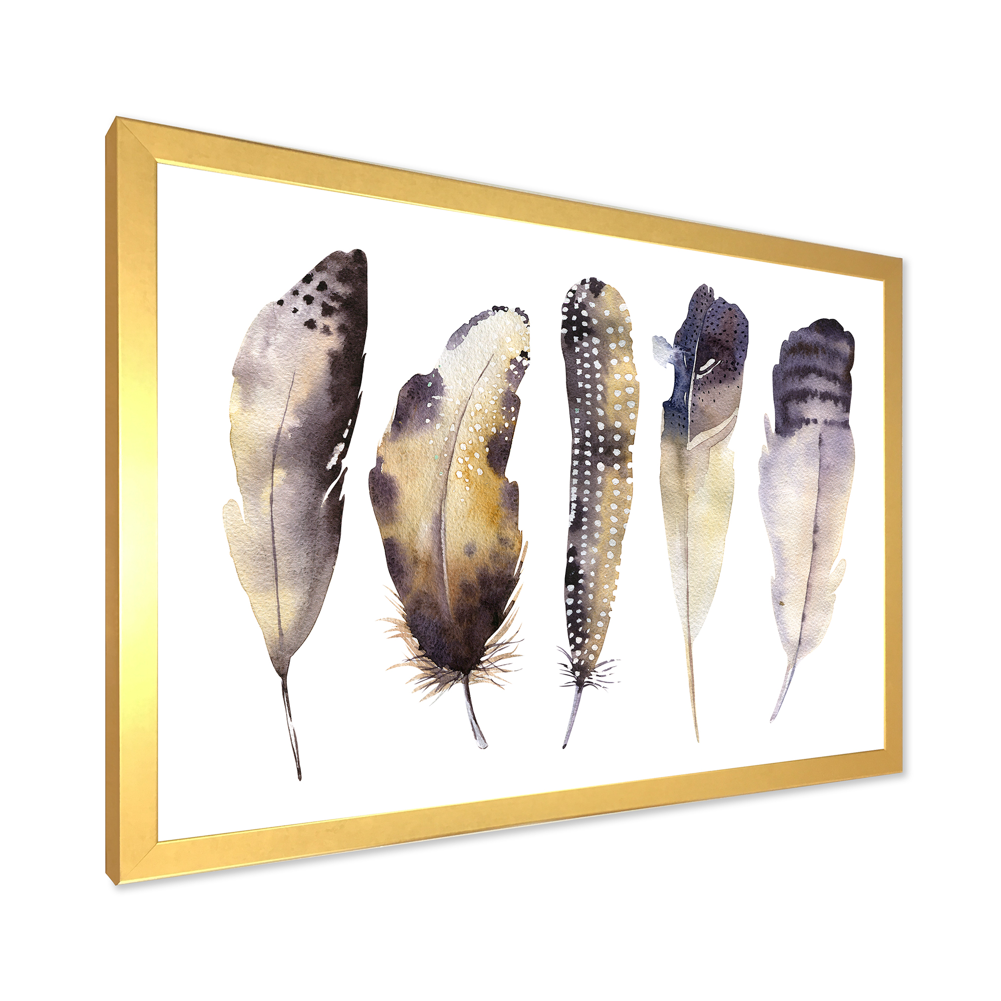 Designart 'Dark Gray Feathers Boho Ethnic I' Bohemian & Eclectic Framed Art Print
