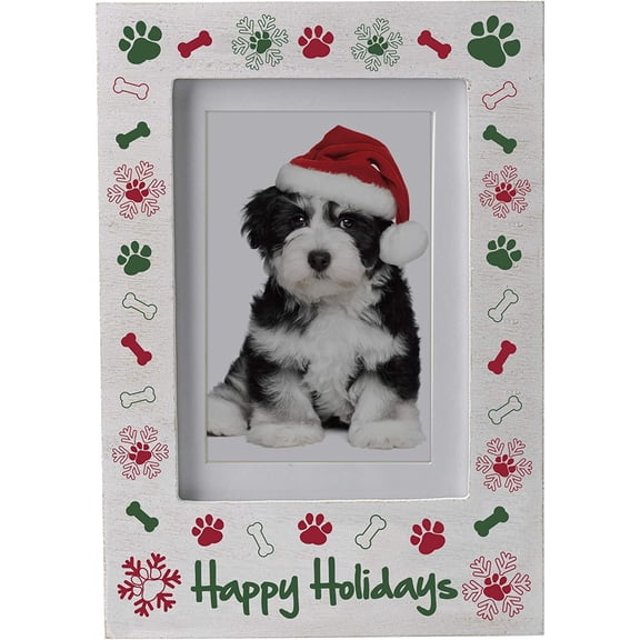 Fine Photo Gifts Happy Holidays Dog Paw 4x6 or 5x7 Wood Single Picture Frame