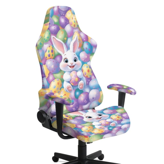 HELLHERO Rabbit Easter Egg 4 Pcs Gaming Chair Cover with Armrest Covers for Gamer, Spandex Computer Chair Slipcovers Stretchable Washable Armrest Slipcovers for Office