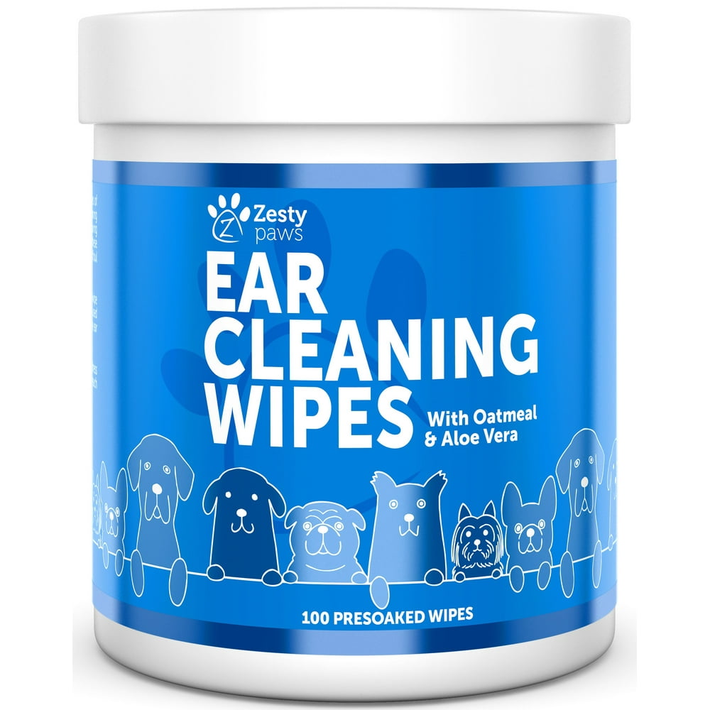 Zesty Paws Ear Cleaning Grooming Wipes with Aloe Vera for Dogs, 100