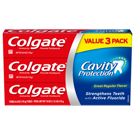 - Colgate Cavity Protection Toothpaste with Fluoride, Great Regular Flavor - 6 Ounce, 3 pack