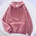 thumbnail image 4 of comerut Fall Winter Women Hoodie Drawstring Elastic Cuff Thick Fleece Patch Pocket Loose Long Sleeves Pullover Warm Letter Embroidery Top, 4 of 8