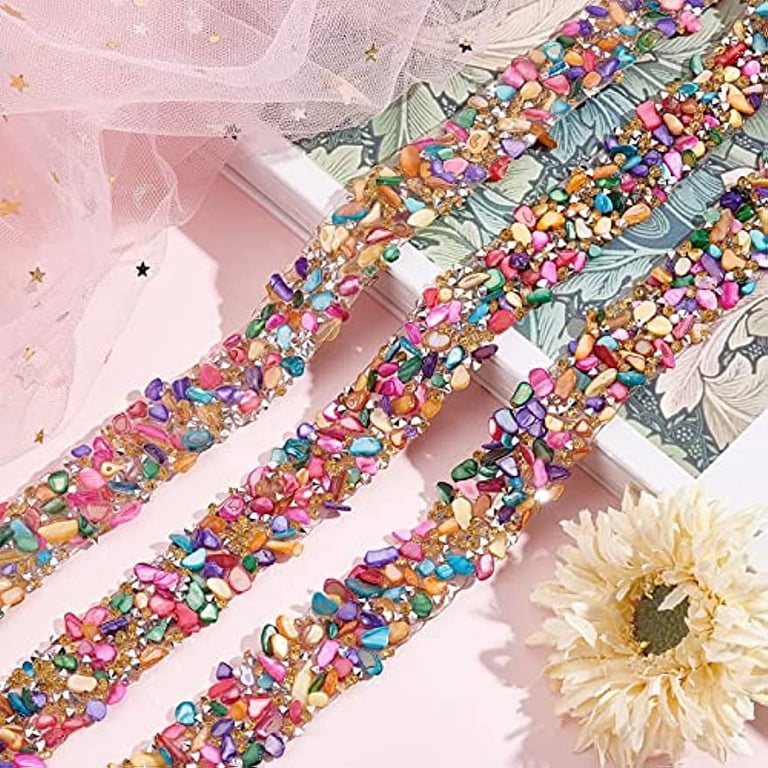 1Yard Crystal Rhinestone Ribbon 20mm Rainbow Mesh Wrap Roll  display picture 2