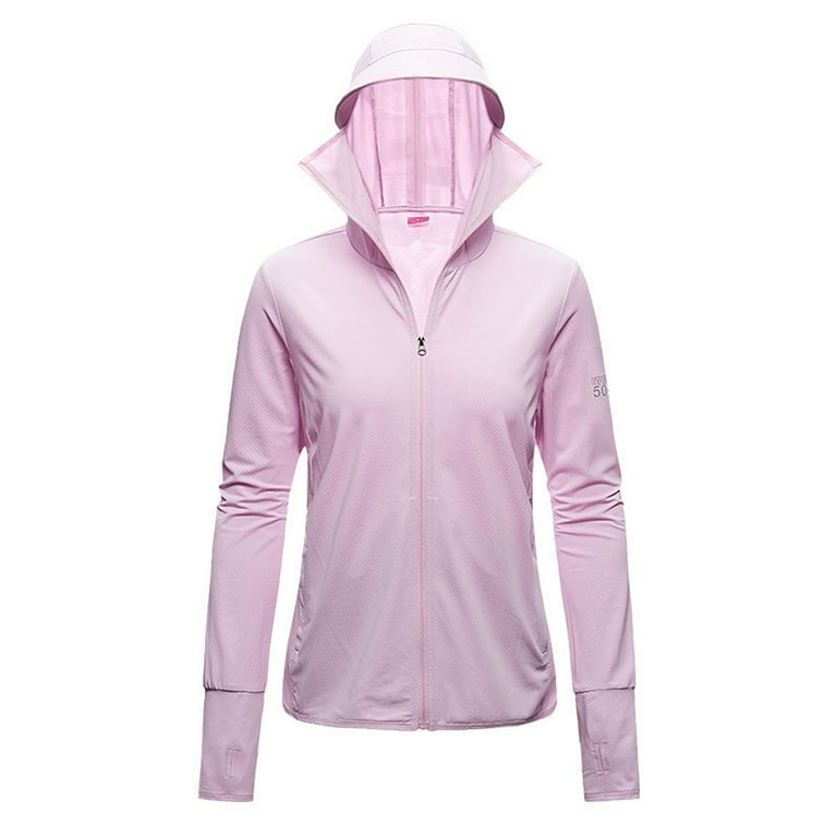 Hiheart Women's UPF 50+ Sun Protection Shirt Hooded Cycling Fishing Jacket  Sun Protection Clothing Pink L