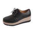 thumbnail image 3 of Domuza Women's Platform Oxford Shoes Classic Chunky Patent Leather PU Square Toe Wedges Casual Lace Up Sneakers for summer Black 5.5（EU-36）, 3 of 6