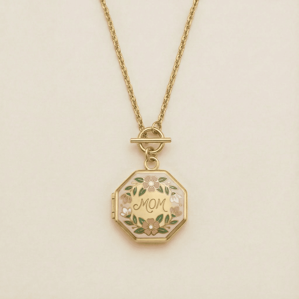 Openable MOM Locket Pendant Necklace Gold Plated Dainty Clavicle Chain Fashion Ins Style Jewelry Gift for Mom