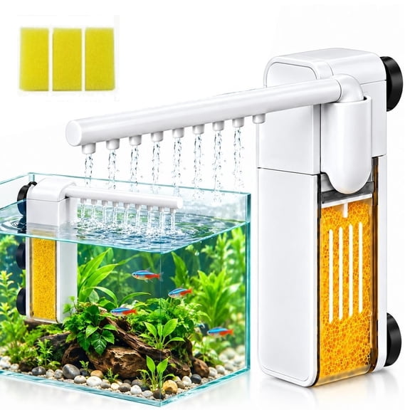 Multifunctional Mini Filter for Small Fish Tank, Ultra Quiet 3-in-1 Internal Submersible Pump, Sponge Media for Nano Betta Shrimp Aquariums