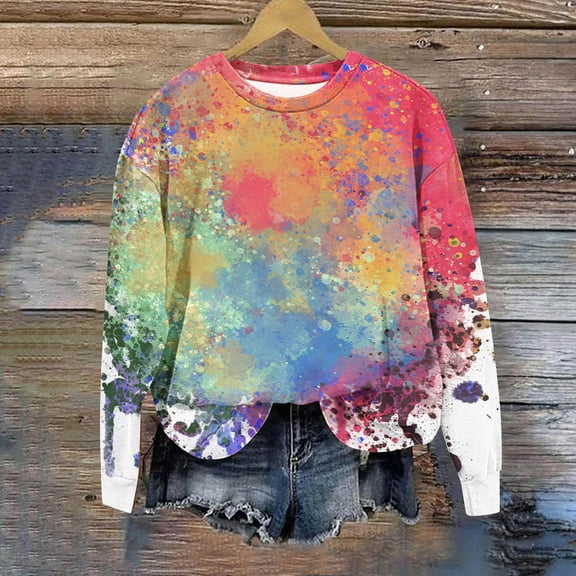 Spring Tops for Women Clothes under $5.00 Fashion Women's Casual Long Sleeve Round Neck Ladies Sweatshirt Tops Blouse(Multi-color,M)