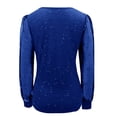 thumbnail image 5 of WTXUE Sequin Tops for Women Shell Trim V Neck Mesh Long Sleeve Blouses Glitter Party Mardi Gras Shirts Sparkly Slim Fitted Shirt Elastic Flowy Tops Elegant Dressy Casual Blouses Blue M, 5 of 8