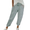 thumbnail image 2 of Rigardu Women's Elastic Waist Striped Casual Pants Loose Cotton And Linen Pants Green+3XL, 2 of 4