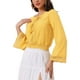 thumbnail image 4 of INSPIRAR CHIC Blusas de Mujer con Mangas de Campana, Encaje Boho, Cintura Fruncida, Blusa Campesina Amarilla M, 4 of 6