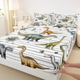 thumbnail image 4 of Feelyou Cartoon Dinosaur Queen Sheet Sets for Kids Boys, Jungle Wildlife Bed Set, White Green, 4pcs, 4 of 5