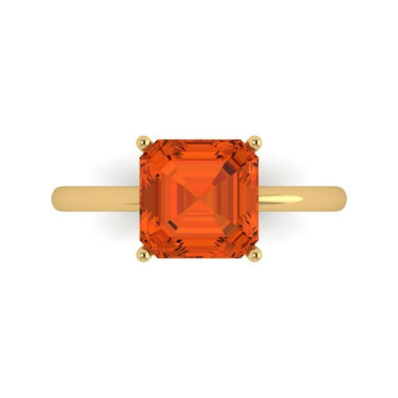 2.5 ct Asscher Cut Simulated Red Diamond Solitaire 18K Yellow Gold Womens Engagement Ring