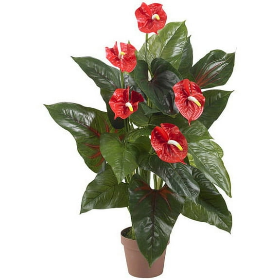 Nearly Natural 3' Anthurium Artificial Plant (Real Touch), Red
