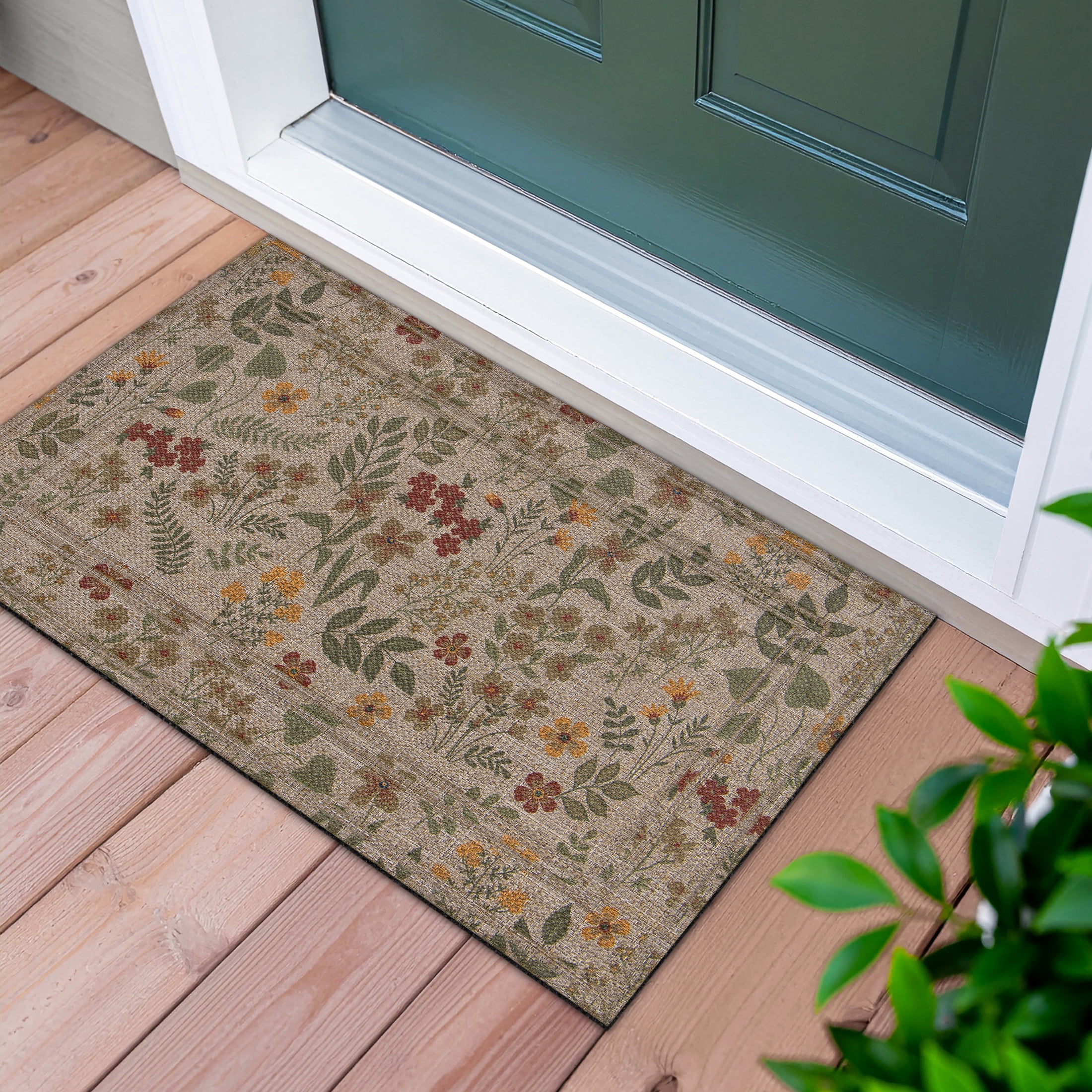 Tranquil Ditsy Floral, Apache Mills Sisal 18x30 Indoor Outdoor Entrance Doormat