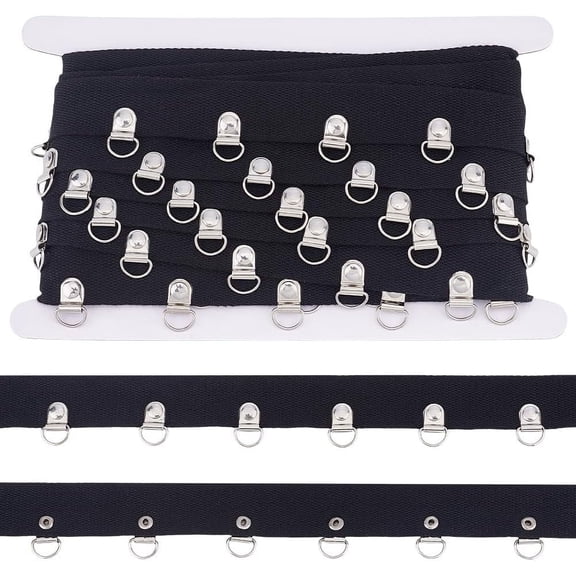 1 Set 6 Yards Black Grommet Trim with D Rings 1.2inch Eyelet Grommet Tape Eyelet Trimming Ribbon Strip Twill Tape for Sewing Garment Corset Shirt Dress Skirt Decoration