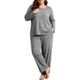 thumbnail image 3 of Nugftut Women Plus Size Pajama Sets Long Sleeve Top and Wide Leg Pants 2 Piece Soft Lounge Pjs Summer Fall Loungewear, 3 of 7