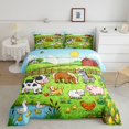 thumbnail image 2 of Manfei Kawaii Cow Horse Dog Duck Queen Comforter Set 3 Pieces,Cartoon Farm Animal Comforter Sets Queen,Green Blue,1 Comforter and 2 Pillowcases,Reversible, 2 of 6