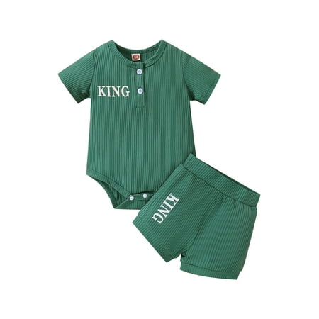 

Binpure Newborn Boys Casual Suit Short Sleeve Letter Romper Tops+Short Pants