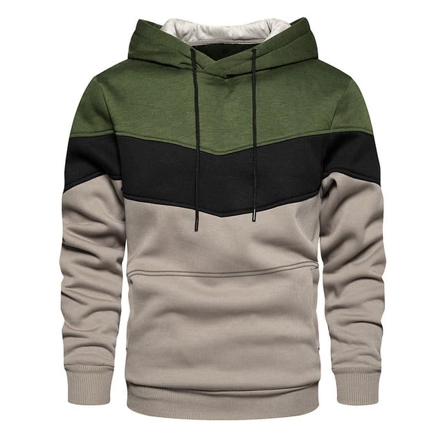 Sudadera con capucha deportiva para hombre, holgada, transpirable y con bloques de color en verde OD, talla L