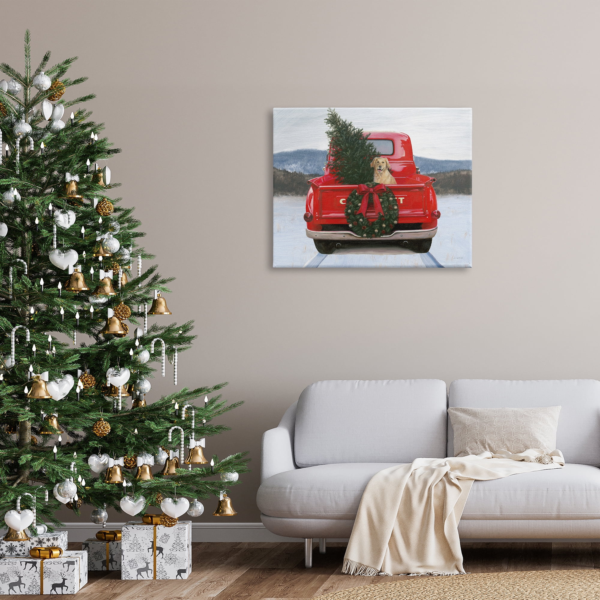 Stupell Industries Holiday Tree in Truck Holiday Painting Gallery Wrapped Canvas Print Wall Art, 40 x 30
