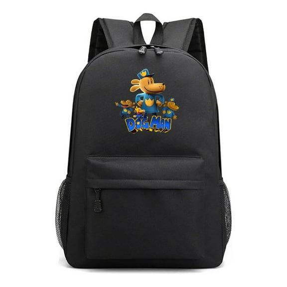 Dog Man Black Backpack with Cartoon Art, School Laptop Bag for Teens, Lightweight and Roomy Daypack for Daily Gear