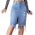thumbnail image 2 of Maoxin Womens Skirts Women's Casual Denim High Waisted Hip Hugging Skirt ,Blue,L, 2 of 4