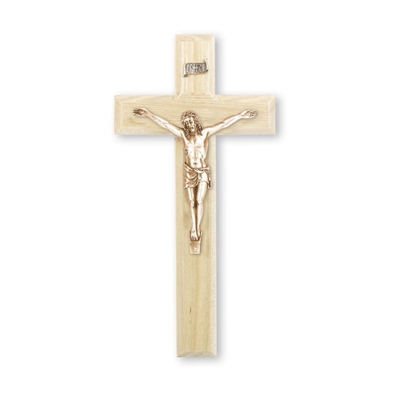 Hirten 10" Oak Wood Cross With Museum Gold Corpus | Wall Crucifix | Oak Wood | Size 10" | Museum Gold Plated Corpus