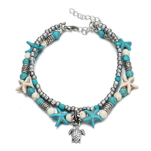 Bracelet de Cheville Boho Turquoise Étoile de Mer de Marque Générique pour Femmes, Bijou Pied Éléphant Arbre Tortue en Alliage, Accessoire de Mode Estival de Plage Ajustable