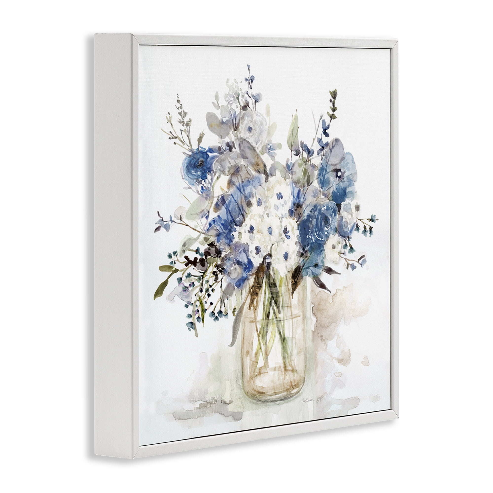 Stupell Industries Blue & White Spring Flowers White Framed Giclee Art, design by Carol Robinson