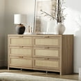 thumbnail image 3 of SICOTAS 56.85" 6 Drawer Tall Dressers,Rattan Dresser with Large Storage Space Boho Dressers & Chests of Drawer Wooden Dressers for Bedroom,Light Oak, 3 of 12