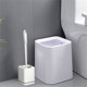 thumbnail image 1 of Juego de cepillo de inodoro compacto, limpieza del baño, tamaño compacto, colgante absorbente de agua, cepillo flexible, blanco, 1 of 6