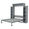 thumbnail image 5 of Queen Size Murphy Bed with LED Lighting & 5-Tier Storage Shelves, Space-Saving Foldable Wall Bed for Guest Room & Home Office, Durable MDF Construction, Gray, 5 of 9