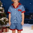 thumbnail image 1 of Conjunto navideño para padres e hijos, camiseta de manga corta con estampado navideño a cuadros, pantalones con bolsillos laterales, blusa de poliéster, 1 of 6