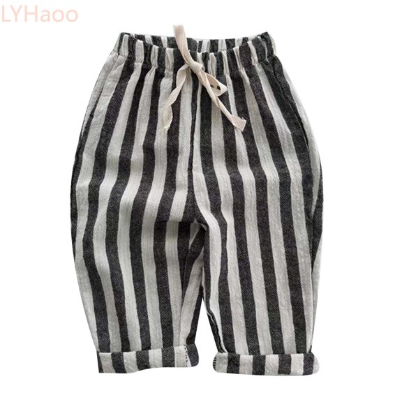 LYHaoo Kids Baby Girl Minimalist Striped Pants Daily Elastic Waist Pants Girls Wide Leg Pants(Black)