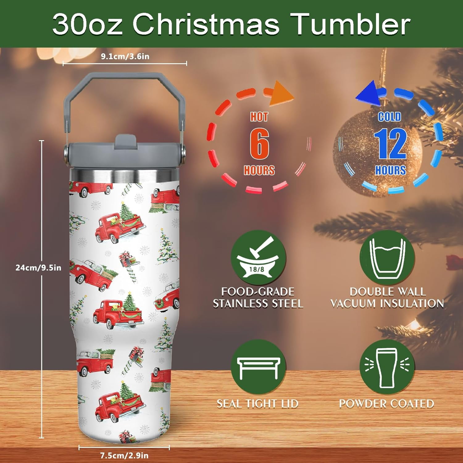 30oz Christmas Tumbler With Handle Lid and Straw, Stainless Steel Christmas Insulated Coffee Cup, Xmas Christmas Gifts for Women
