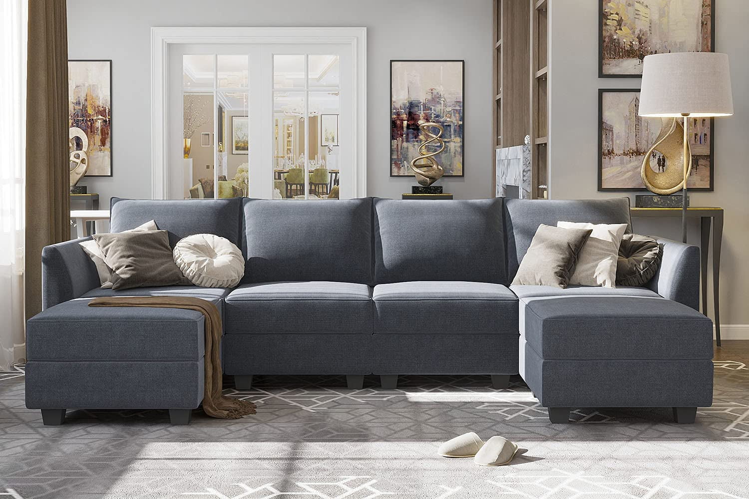 honbay convertible sectional sofa couch leather