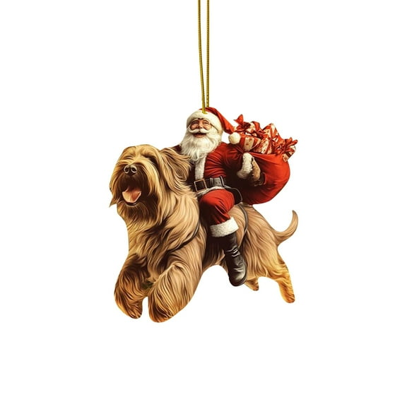 Santa Riding Dog Christmas Tree Acrylic Pendant – Nativity Design Combining Doll and Tree Elements, Spiritual Christmas Decoration for Holiday Display,A