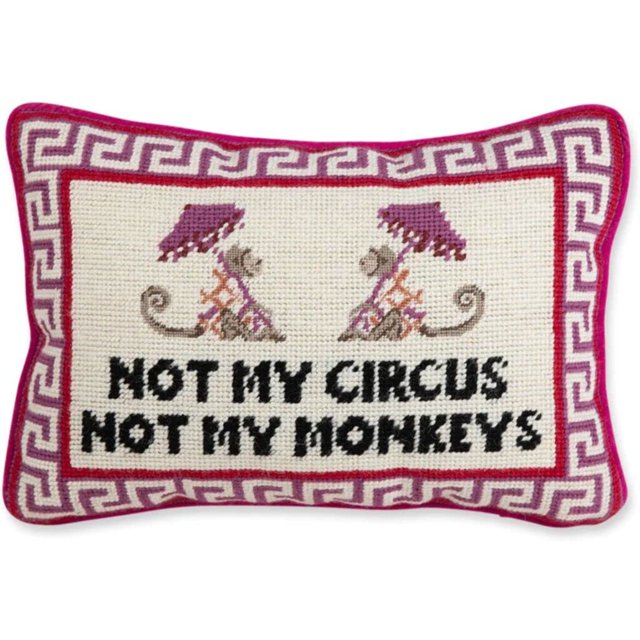 FURBISH Almohada decorativa de punto de aguja – Not My Circus Not My Monkeys pequeña almohada bordada para cama, silla, sofá, decoración estética hecha a mano para habitación, 10.0 x 14.0 in