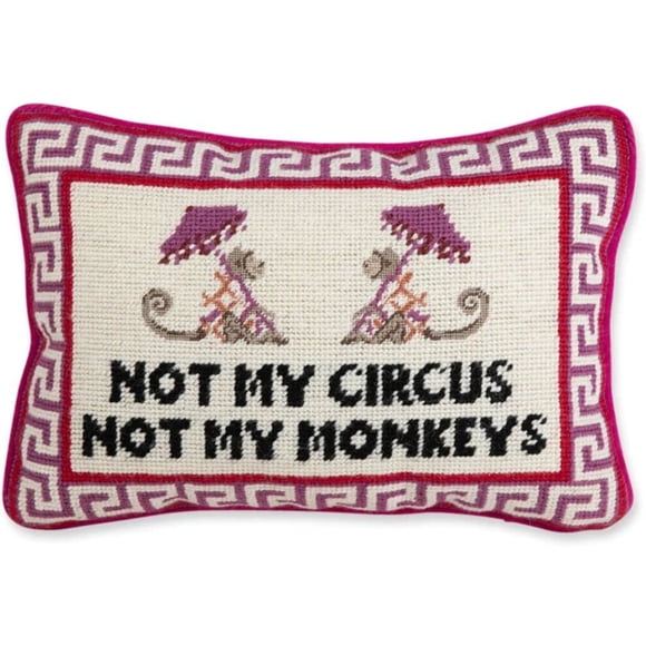 FURBISH Almohada decorativa de punto de aguja – Not My Circus Not My Monkeys pequeña almohada bordada para cama, silla, sofá, decoración estética hecha a mano para habitación, 10.0 x 14.0 in