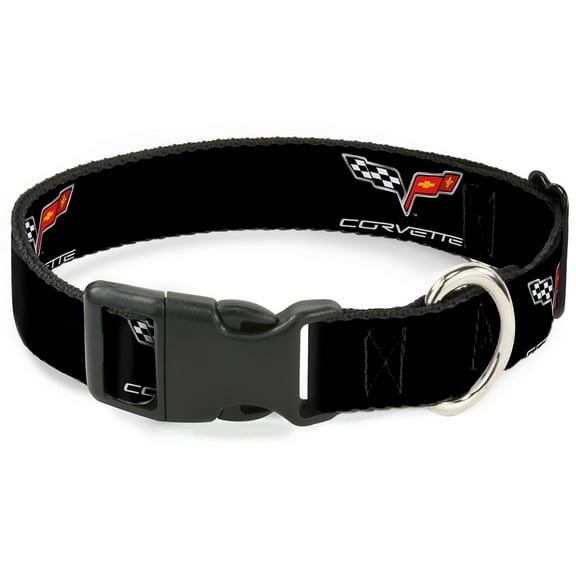 GM General Motors Pet Collar, Dog Collar Plastic Buckle, C6 Logo Repeat, 7 to 8.5 Inches 0.5 Inch Wide