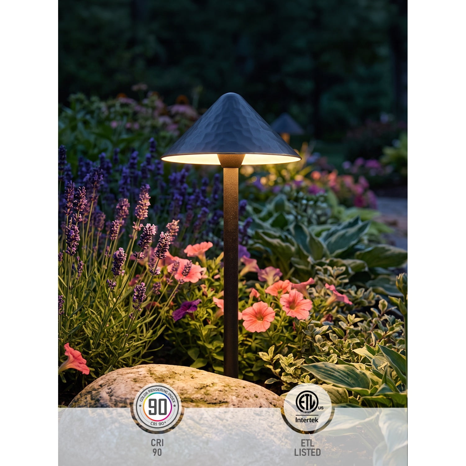 12 Pack 12-24V AC/DC 3W LED Landscape Lights, IP65 Waterproof Pathway Lights, CRI90, ETL Certified, Gold Edged Black Aluminum Housing, 1800K/2700K/3000K/4000K/5000K Selectable