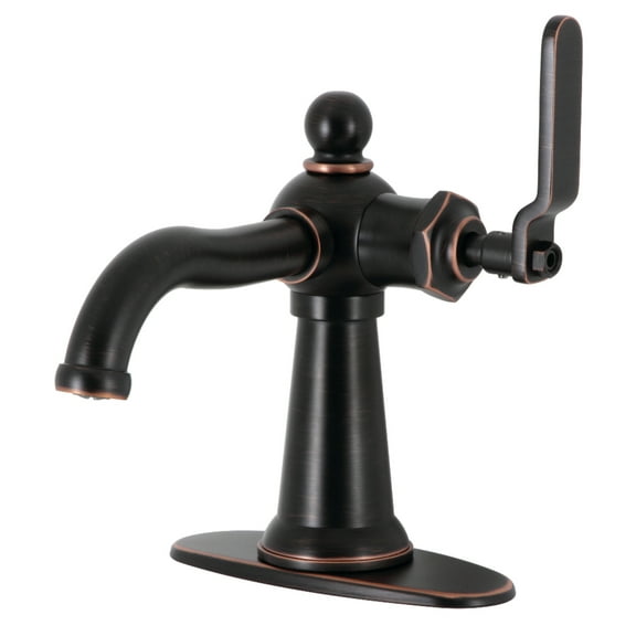 Kingston Brass KSD354KLNB Knight One-Handle Single-Hole Bathroom Faucet with Deck Plate and Push Pop-Up Drain, Naples Bronze