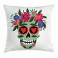 thumbnail image 1 of Sugar Skull Throw Pillow Cushion Cover, Smiling Skull Figure Wearing Floral Wreath Image Mexican Tradition Concept, Decorative Square Accent Pillow Case, 16 X 16 Inches, Multicolor, by Ambesonne, 1 of 2