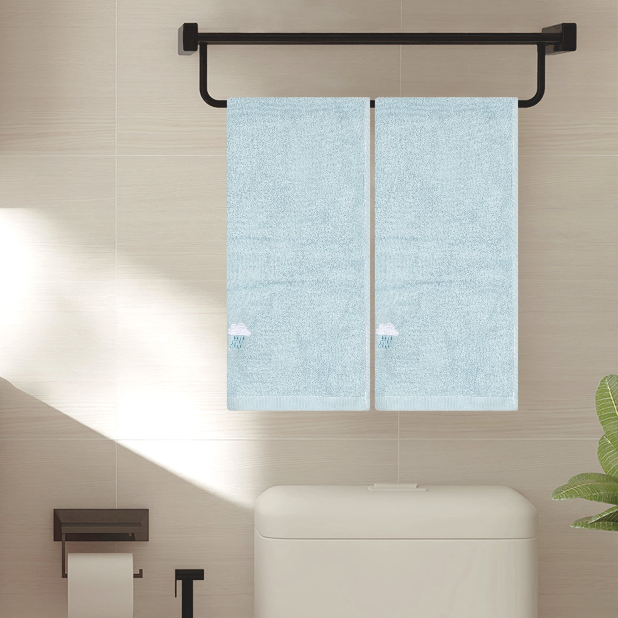 Unique Bargains Cotton Cartoon Pattern Hand Towels Absorbent Decorative Towel Light Blue 2