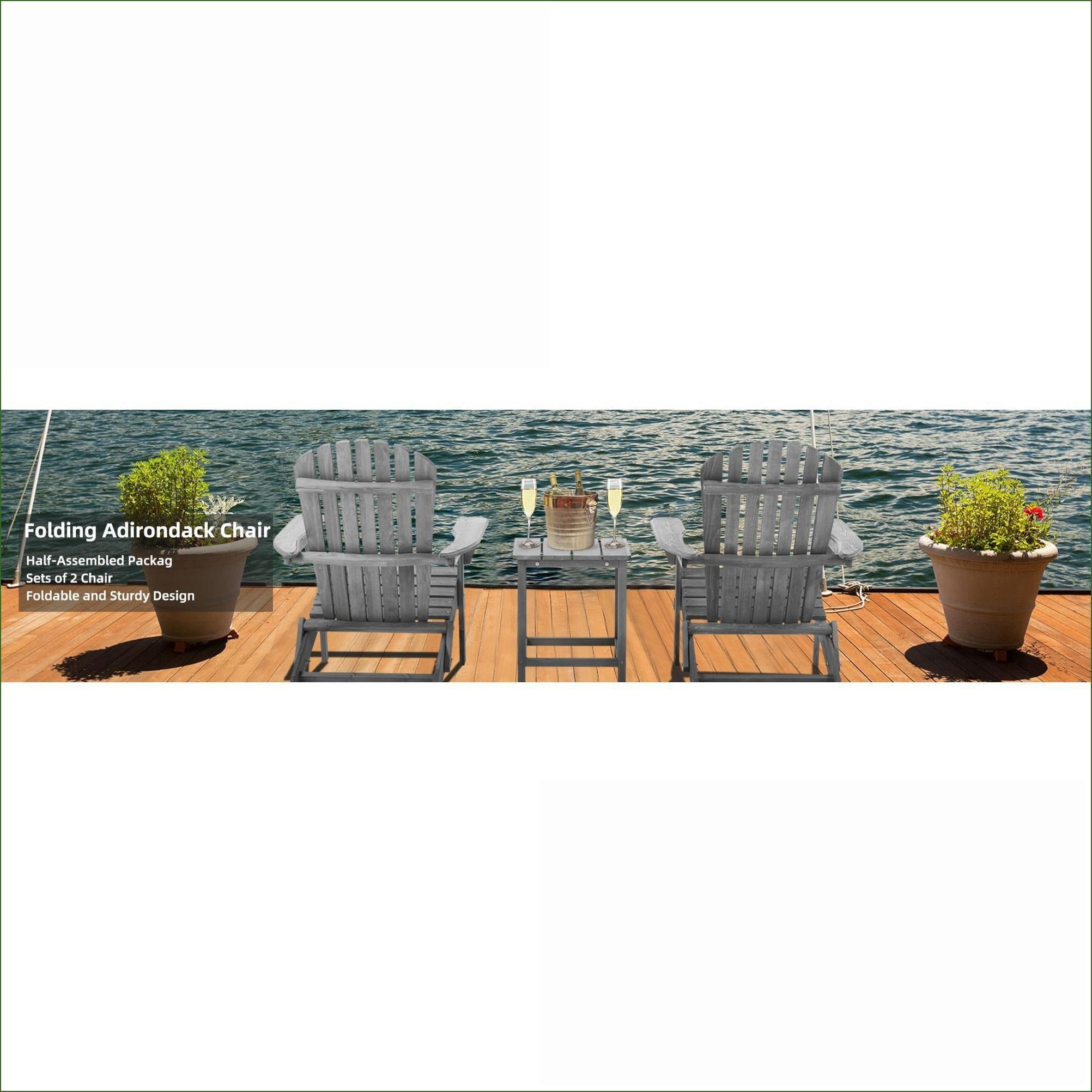 Outdoor Adirondack Chairs | Set of 2 Folding Classic for Patio Lawn Backyard Deck | Slate Gray | Solid Wood