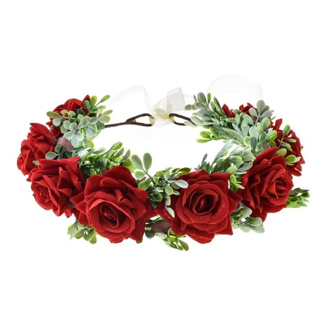 Vividsun Corona de flores para mujer, tocado floral, corona floral para el pelo, festival, boda, corona floral (rojo)