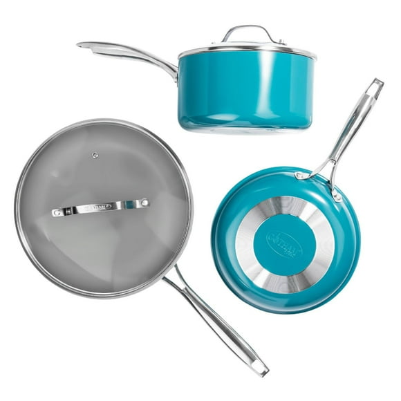 Batterie de Cuisine Gotham Steel 5 Pièces en Céramique Antiadhésive Bleu Océan, Compatible Four et Lave-Vaisselle