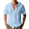 thumbnail image 2 of pstuiky camisetas de hombre, Blusa informal de manga corta con capucha, botones y bolsillo con cordón de color sólido para hombre. camisetas de hombre m, 2 of 6
